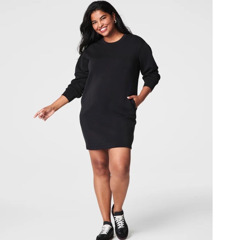 New SPANX AirEssentials Crewneck Dress Black Long Sleeve Women’s SIZE L Relaxed